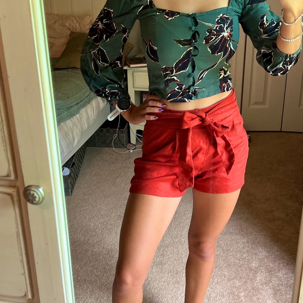 Express reddish-orang tie shorts